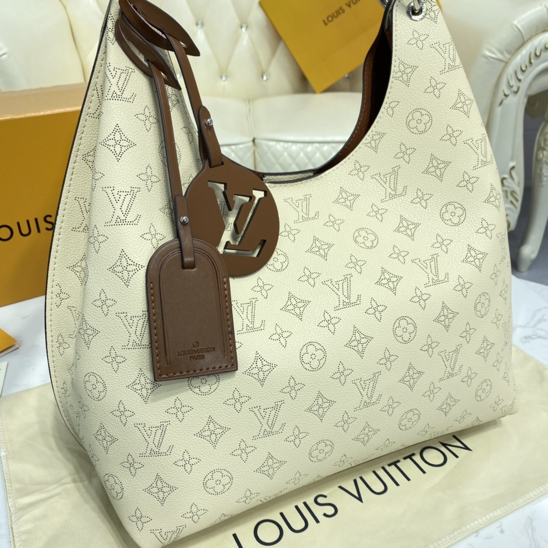 Louis Vuitton CARMEL Hobo Bag Mahina M53188 Cream Beige